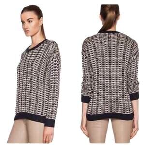 Vince Sweater Womens S Mercerized Texture Knit Coastal Navy Stripes TINY FLAW